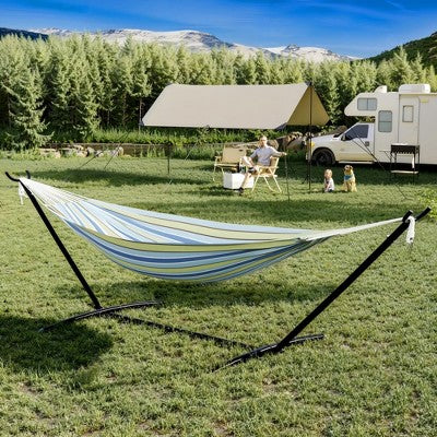  Premium 2-Person Hammock Set With Quick-Lock Steel Stand –Grade Outdoor Lounger For Patio, Camping & Backyard (500lb Capacity + Waterproof Carry Bag)