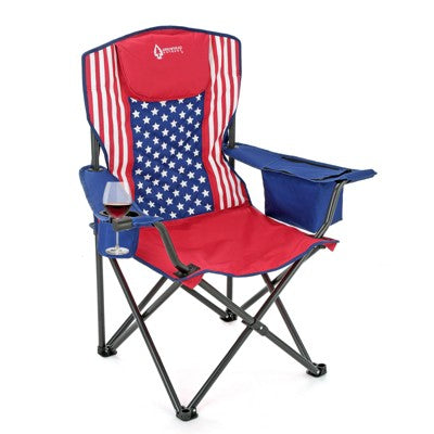  Arrowhead Outdoor Portable Folding Camping Quad Chair W/ 6-Can Cooler, Heavy-Duty Carrying Bag, Supports Up To 450lbs (American Flag)