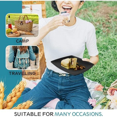  Itopfox 48-Piece Kitchen Plastic Wheat Straw Square Dinnerware Set For 12, Unbreakable Plates, Bowls, Tumblers, Dishwasher Safe, Outdoor Camping Dish
