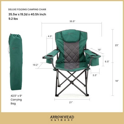  Arrowhead Outdoor Portable Folding Camping Quad Chair W/ 6-Can Cooler, Heavy-Duty Carrying Bag, Supports Up To 450lbs (Forest Green)