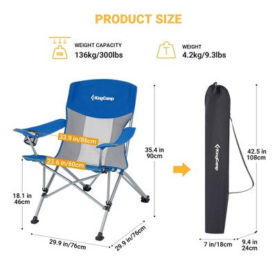  KingCamp Mesh Oversized Outdoor Folding Lounge Chair With Cupholder And Carry Bag For Camping, Sporting Events, Or Tailgating, 2 Pack, Blue/Grey