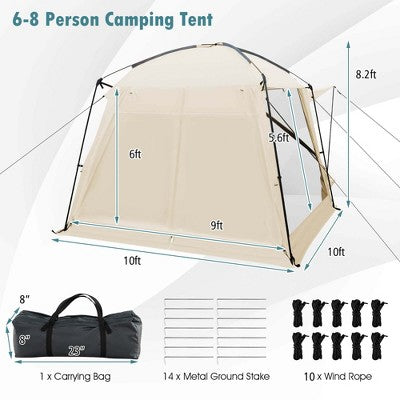  Costway Screen Dome Camping Tent For 6-8 People With 4-Side Mesh Walls Carrying Bag