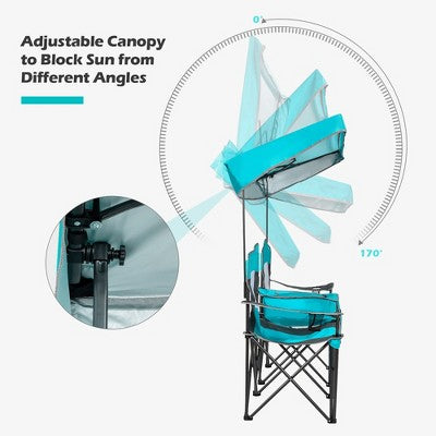  Costway Portable Folding Camping Canopy Chairs W/ Cup Holder Cooler Outdoor Turquoise