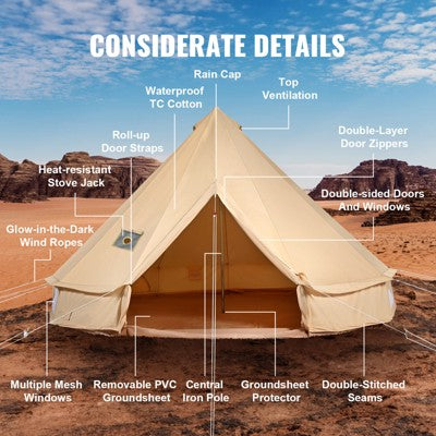  VEVOR Canvas Bell Tent, 4 Seasons 3 M/9.8ft Yurt Tent, Canvas Tent For Camping With Stove Jack, Breathable Tent Holds Up To 4 People