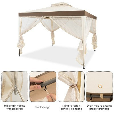  10’x 10’ 2-tier Canopy Gazebo Tent Outdoor Netting Picnic Party Sun Shade
