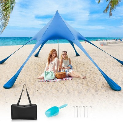  Costway 20 X 20 FT Beach Sunshade Canopy UPF50+ With Carry Bag & 8 Sandbags & Shovel