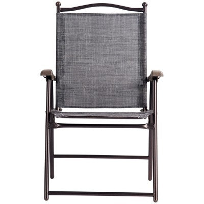  Tangkula 2-Piece Folding Outdoor Patio Chair Sling Back Camping Chair With Armrest & Pillow
