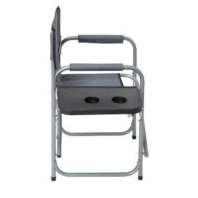  Emma And Oliver Canvas Folding Director's Chair With Accent Trim, Steel Tube Frame-Integrated Folding Side Table With Cupholders