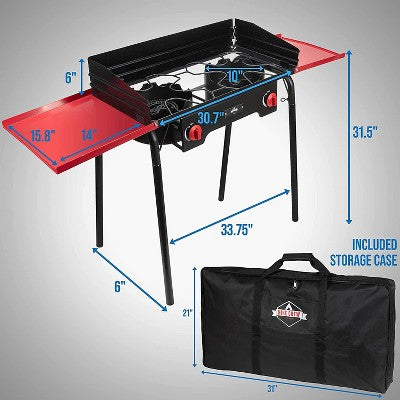  Hike Crew Double-Burner Camping Stove, Portable Propane Stovetop W/Bag
