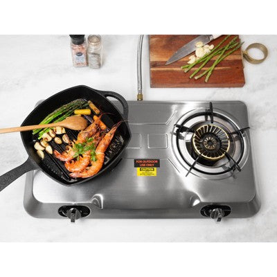  XtremepowerUS Deluxe Propane Gas Range Stove 2 Burner Cooktop Auto Ignition Camping, Stainless Steel