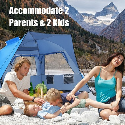  Costway 3-4 Person Easy Pop Up Beach Tent UPF 50Plus Portable Sun Shelter Orange/Blue