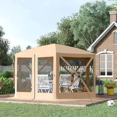  Outsunny 6-Sided Hexagon Pop Up Party Tent Gazebo With Mesh Netting Walls & Shaded Interior, 12' X 12'