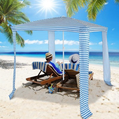  Costway 6.6' X 6.6' Foldable Beach Cabana Easy-Setup Beach Canopy W/ Carry Bag Navy\Blue