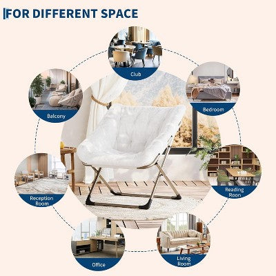  Comfy Chair For Adults, Foldable Living Room Chairs, Soft Faux Fur Folding Lounge For Bedroom Living Room Dorm Rooms