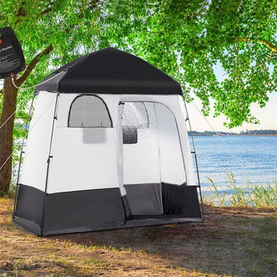  Outsunny Shower Tent, Pop Up Privacy Shelter For Camping, Dressing Changing Room W/ 2 Rooms, Shower Bag, Floor And Carrying Bag