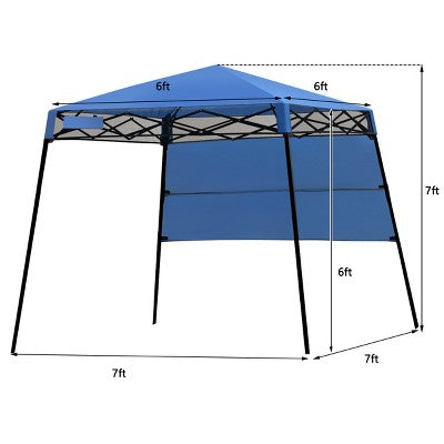  Tangkula 7x7 FT Pop-up Canopy Portable Outdoor Offset Tent W/Carry Bag Blue/White/Grey