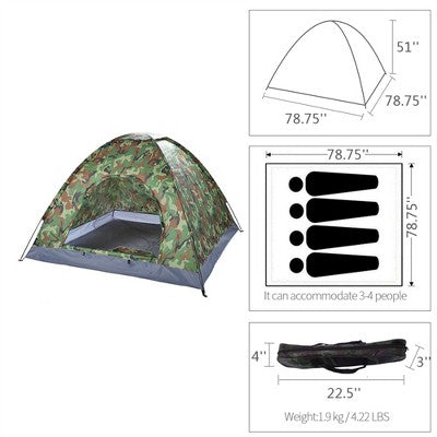  NAYSAYE Camping Tent 3-4 Person Portable Dome Tent With Glass Fiber Poles And Waterproof Design For Camping, Green