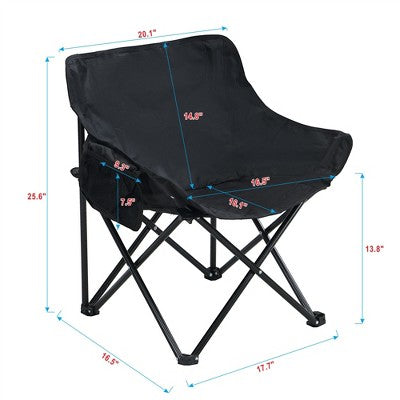  Sevobal Outdoor Portable Chairs 2PCS Folding Camping Chair Set With Side Pocket And Carry Bag For Patio Lawn Garden Deck, Black, 16.5"*20.1"*25.6"