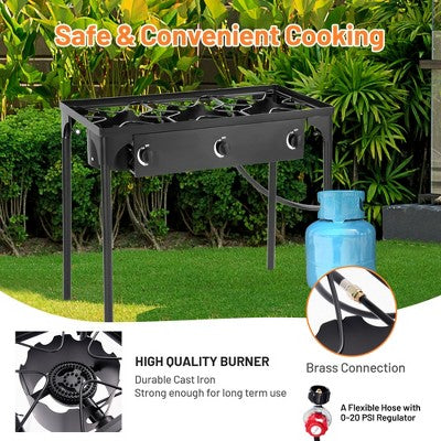  Tangkula Outdoor 3-Burner Stove High Pressure Propane Gas Camp Stove 225,000 BTU