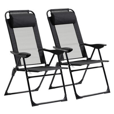  ALEXOUN Set Of 2 Outdoor Camping Lounge Chair Portable Folding Chair With 7 Level Adjustable Backrest & Metal Frame,Headrest,300 Lbs Capacity