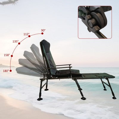  YUHAO Outdoor Detachable Footrest Adjustable Backrest Portable Folding Reclining For Camping Beach Hiking Fishing，Green + Black