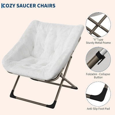  Comfy Chair For Adults, Foldable Living Room Chairs, Soft Faux Fur Folding Lounge For Bedroom Living Room Dorm Rooms