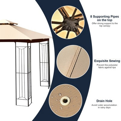  Costway 10' X 10' Patio Canopy Gazebo Outdoor 2-Tier Steel Tent Heavy-Duty L-Shaped