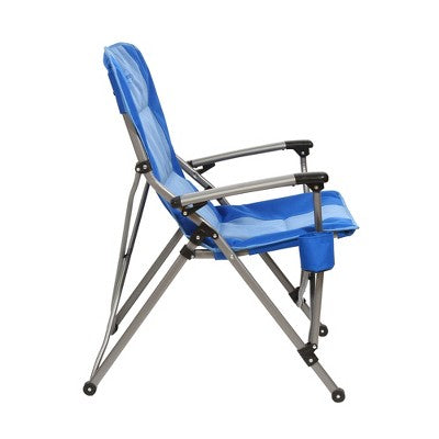  Kamp-Rite Double Layered Soft Padded Folding Supportive Hard Arm Outdoor Camping Lounge Chair With Useful Cupholder, Blue (2 Pack)
