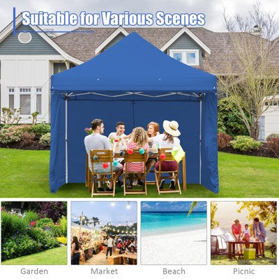  Tangkula 10x10ft Pop Up Tent, 4 Height Adjustment Folding Camping Tent With Awning