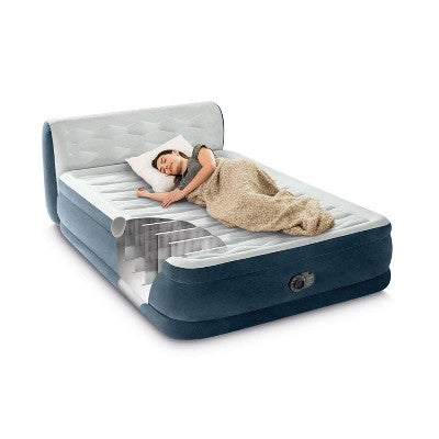  Intex 18" Pillow Top Air Mattress With Electric Pump And Headboard - Queen Size