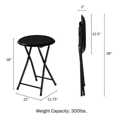  Trademark Home Heavy-Duty 24-Inch Folding Stools With Padded Seats, Black, Set Of 4