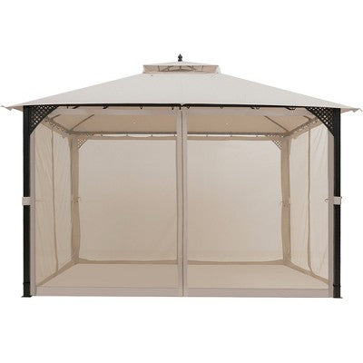  Costway 12' X 10' Outdoor Patio Gazebo Canopy Shelter Double Top Sidewalls Netting Brown\ Beige