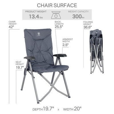  EVER ADVANCED Folding Padded Camping Chair 4 Positon Adjustable Recliner With High Back Support Portable For Adults, 300lbs Weight Capacity