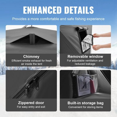  VEVOR Portable Ice Shelter, 6-8 Person Pop-Up Ice Fishing Tent, 70 Square Feet Fishable Area, Ice Shanty For Winter Fishing