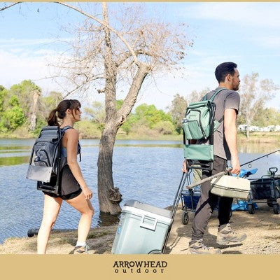  Arrowhead Outdoor Multi-Function 3-in-1 Compact Camp Chair: Backpack, Stool & Insulated Cooler, W/Bottle Holder & Storage Bag, Hiking (Ocean Blue)