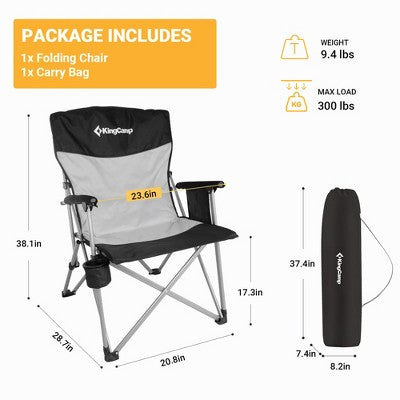  KingCamp Padded Outdoor Folding Lounge Chair Swiveling Cupholder, Side Pocket, And Carry Bag For Camping, Sporting Events, And Tailgating