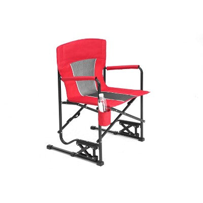  DOMETOUR Outdoor Freestyle Rocker Portable Folding Camping Chair With Durable Armrests, Drink Holder & Comfortable Backrest - Red