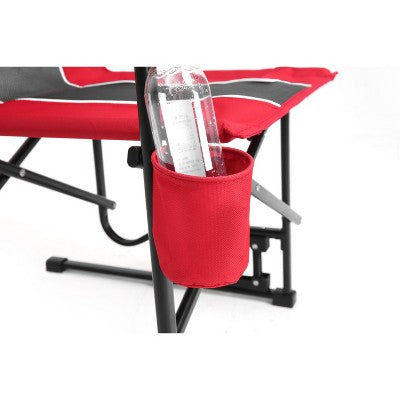  DOMETOUR Outdoor Freestyle Rocker Portable Folding Camping Chair With Durable Armrests, Drink Holder & Comfortable Backrest - Red