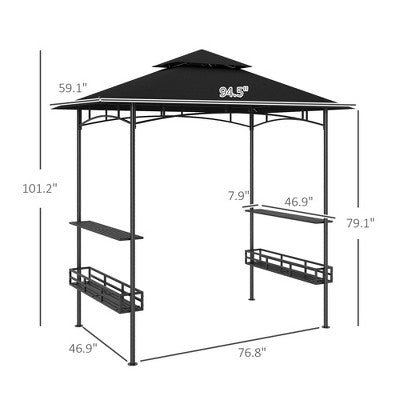  Aghana Digitals Dark Gray 2-Tier BBQ Grill Gazebo With 2 Side Shelves, Storage Baskets, Ceiling