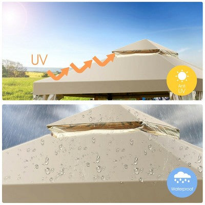  Costway Outdoor 2-Tier 10'x10' Gazebo Canopy Shelter Awning Tent Patio Garden Screw-free Structure Brown