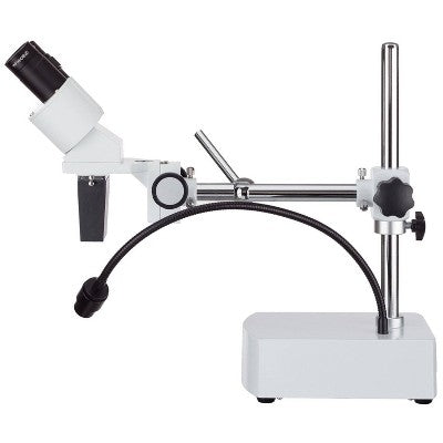  Stereo Microscope With 10X And 20X Magnification, Single Arm Boom Stand, And LED Gooseneck Light - AmScope