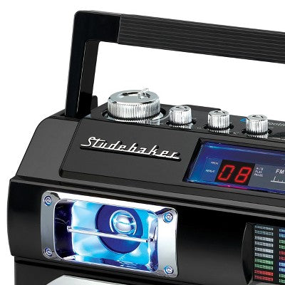  Studebaker 80's Retro Street Bluetooth Boombox With FM Radio, CD Player, LED EQ (SB2145) - Black