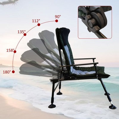  Camping Lounge Chair, Portable Folding Reclining Camping Chair With Adjustable Backrest For Indoor And Outdoor Camping Hiking Fishing,Green+black+grey
