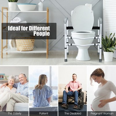  Toilet Safety Frame, Stand Alone Toilet Safety Rail W/ Adjustable Height & Width