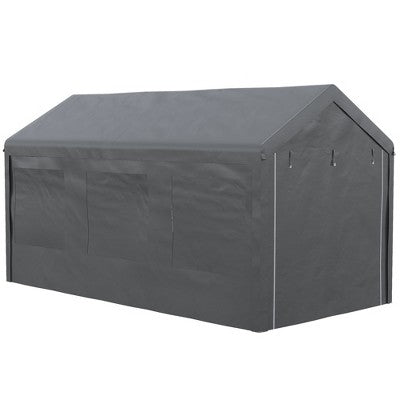  Outsunny 10' X 20' Carport & Party Tent, Height Adjustable Portable Garage With Mesh Windows For Parties, Wedding And Events