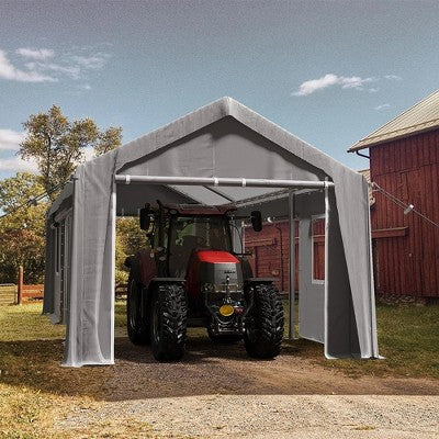  Carport Canopy Heavy Duty Waterproof UV Resistant Portable Garage 4 Doors & 4 Windows Carport With Removable Sidewalls For Car Truck Boat Storage