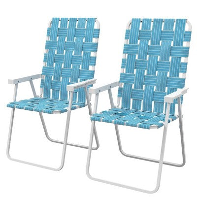  Sevobal Outdoor Portable Chairs 2PCS Folding Strap Chair Set With Armrests And Steel Frame For Patio And Garden, Blue, 22.5"*22.5"*37"