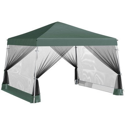  Outsunny 12' X 12' Pop Up Canopy, Foldable Canopy Tent With Carrying Bag, Mesh Sidewalls And 3-Level Adjustable Height For Outdoor, Garden, Patio, Party