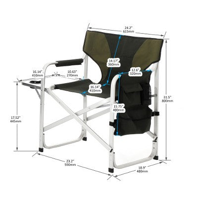  YUHAO 2PCS Outdoor Storage Pockets Lightweight Oversized Directors Chair，Padded Folding Outdoor Chair For Camping Picnics Fishing，Green