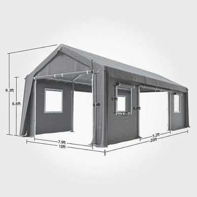  Carport Canopy Heavy Duty Waterproof UV Resistant Portable Garage 4 Doors & 4 Windows Carport With Removable Sidewalls For Car Truck Boat Storage